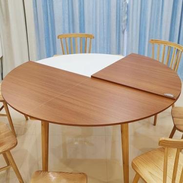 Imagem de Tampo de mesa dobrável redondo de 47 a 79 polegadas de diâmetro, apenas mesa de madeira armazenável em casa, mesa de jantar de pátio de cozinha com ferragens de metal (150 cm (59 pol.)