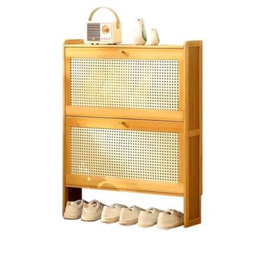 Imagem de Armário de sapatos de entrada de bambu, armário de sapatos estreito de grande capacidade com 3 gavetas dobráveis armário de sapatos oculto com acessórios antiponta, portas respiráveis de malha