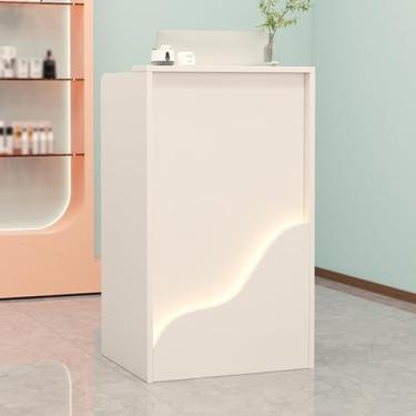 Imagem de Mesa de recepção de madeira para computador, balcão de varejo moderno com gavetas, mesa de balcão de recepção, caixa simples, balcão de recepção para salão de roupas, loja de hotel