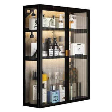 Imagem de Armário de remédios de metal preto montado na parede com porta de vidro - Armazenamento de banheiro elegante para cosméticos, perfumes, sala de estar e cozinha - 50 x 14 x 70 cm