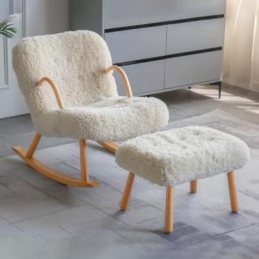 Imagem de Cadeira de balanço com apoio para os pés, cadeira de balanço estofada de madeira para berçário, poltrona de sala de leitura, móveis para sala de estar, quarto - Pequena cadeira relaxante de lazer