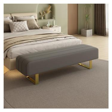 Imagem de Banco de extremidade da cama, banco de entrada moderno, banco de jantar estofado de couro sintético, pernas de metal, banco de quarto tufado para quarto