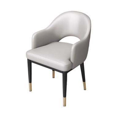 Imagem de Cadeiras de jantar modernas de couro sintético de meados do século com braços, assento estofado, pernas de metal para cozinha, sala de jantar (cinza claro)