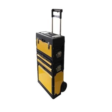 Imagem de VHDY85KA Caixa de ferramentas de armazenamento doméstico estilo haste de puxar caixa de ferramentas ao ar livre caixa de armazenamento de três camadas com gavetas de rodas carrinho de ferramentas para