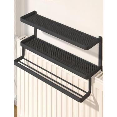 Imagem de Prateleira de radiador de secagem de roupas montada na parede – suporte flutuante sem broca, suporte de armazenamento com tampa superior que economiza espaço para sala de estar, quarto, escritório