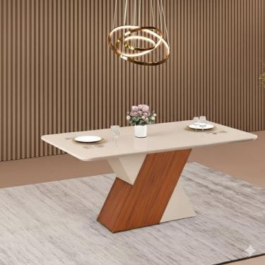 Imagem de Mesa para Sala de Jantar 170cm Tampo Retangular com Vidro Rubi Freijó / Off White