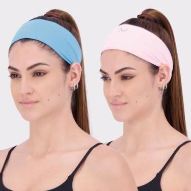 Imagem de Kit 2 Heandbands Snugg Running Poliamida Azul e Rosa, Único