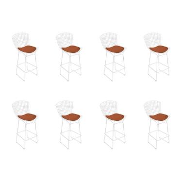 Imagem de Kit 8 Banquetas Bistrô Bertoia Branca D60 Com Assento Cobre