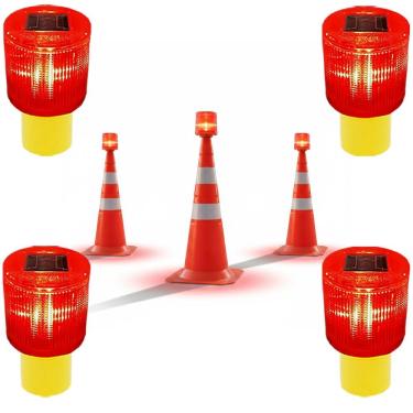 Imagem de Sinalizador Solar Kit 4  Obra Estrada Rodovia Cone Transito Avenida Acidente Fiscalizaçao Segurança