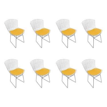 Imagem de Kit 8 Cadeiras Bertoia Cromada Com Assento Sintético Amarelo