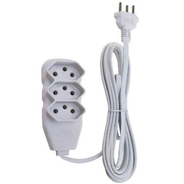 Imagem de Extensão Tripolar Slim 5 Metros 10 Amperes Com 3 Tomadas Branca - 180200251 - Forceline