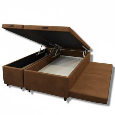 Imagem de Cama Box Bau Queen Bipartido c/ Cama Auxiliar Suede 47x158x198 - Santo Box