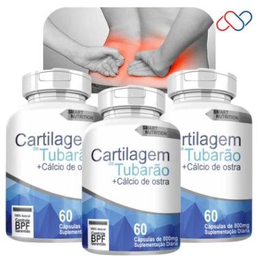 Imagem de Kit 3 Cartilagem De Tubarão + Cálcio De Ostra  de 800mg - 4Elementos, 