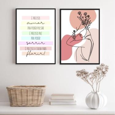 Imagem de Kit 2 Quadros É Preciso Paz- Mulher 24X18Cm - Com Vidro