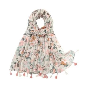 Imagem de Cachecol Floral De Viscose Para Mulheres 180x90cm, Pashmina Fina Para 