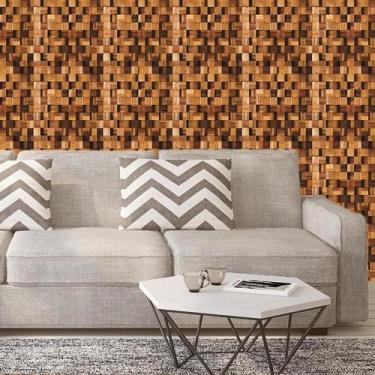 Imagem de Papel De Parede Madeira Toquinhos Mogno Autocolante Sala - LRP