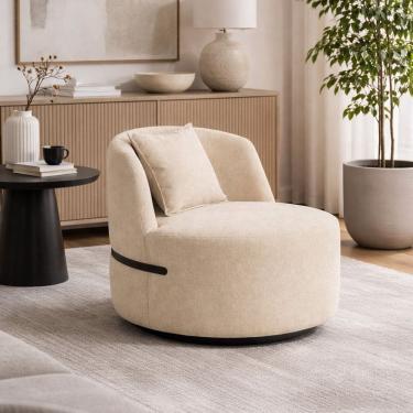 Imagem de Poltrona Giratória para Sala de Estar Laila Linho Bege Bege/Preto