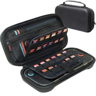 Imagem de ButterFox Switch 2 Carrying Case for Nintendo Switch 2 Console, Fits Slim Protective Grip Case and 65W Power Bank, With 22 Game Holders and Built-in Stand (Plain Black)