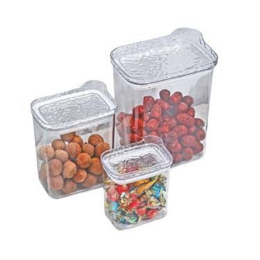 Imagem de Kit de 3 Potes Multiuso com Tampa 400ML 900ML 2000ML para Armazenar Alimentos em Plástico e Silicone Empilhável