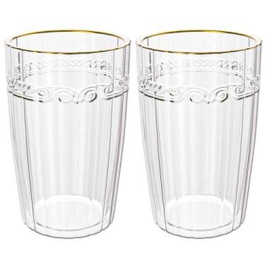 Imagem de Jogo de Copos de Cristal Transparente Fio de Ouro Imperial 370ml 2 peç