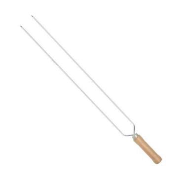 Imagem de Espeto para Churrasco Espeto Duplo 75CM Cromado em Arame de Aço com Cabo de Madeira Pra...