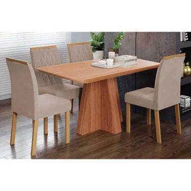 Imagem de Conjunto de Jantar Maitê com 4 Lugares Tampo em MDF com Cadeiras Estofadas Cinamomo Carvalho-linho