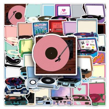 Imagem de Adesivos, disco de vinil, estilo musical retrô, 50 unidades, à prova d