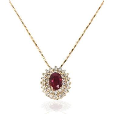 Imagem de Gargantilha com Pingente de ouro 18k Oval com Pedras - Elegancy Joias