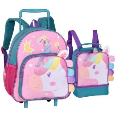 Imagem de Kit Mochila De Rodinha Pequena Creche Escola E Lancheira Térmica Menin
