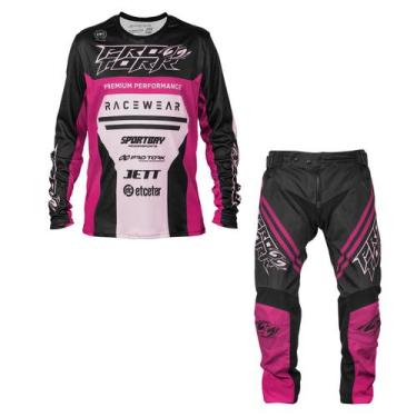 Imagem de Kit Motocross Infantil Pro Tork Brave Camisa + Calça, ROSA, 12 - 14