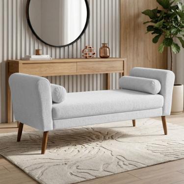 Imagem de Puff Recamier Estofado para Quarto Itália 120cm com Pés Palito Bouclê Branco - Desk Design