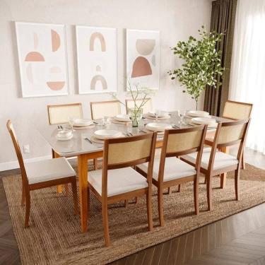 Imagem de Mesa com 8 Cadeiras Madeira Maciça Tampo Mdf e Vidro Tangará Cabecasa Madeiraoriginals...
