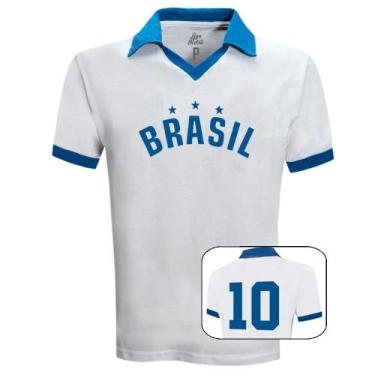 Imagem de CAMISA BRASIL PELÉ Nº 10 RETRÔ POLO ALGODÃO AMARELA AZUL NF - Liga Ret