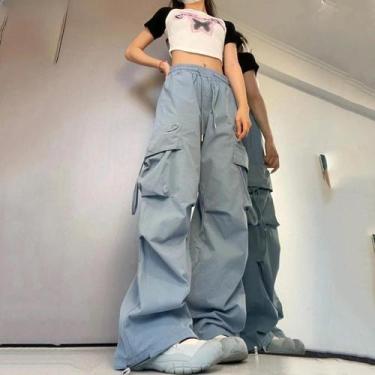 Imagem de Calças Femininas Oversized Retro Vintage Estilo High Street Com Cordão