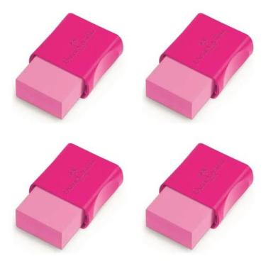 Imagem de Kit 4 Borrachas Faber Castell Fc Max Rosa neon Com Capa Protetora