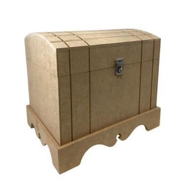 Imagem de Baú Trabalhado Cofre Com Fecho Cadeado 24x18x21 Em MDF - Leopoldino