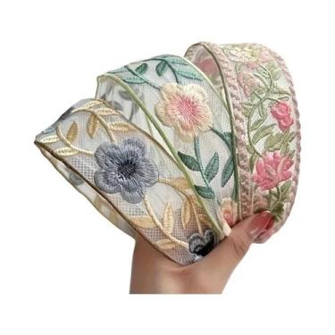 Imagem de Faixa De Cabelo Feminina Elegante De Chiffon Com Flores Bordadas, Tiar