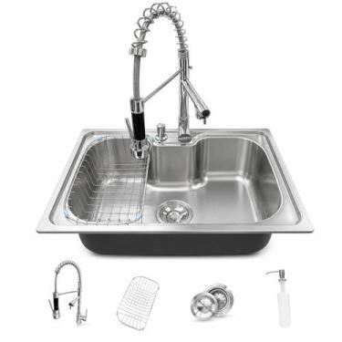 Imagem de Cuba Gourmet 60x42cm Aço Inox 201 com Torneira Monocomando Cesto Dispe