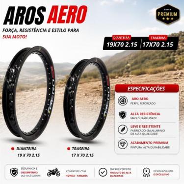Imagem de Par jogo aro aero slim crosser 150 bros 160 xre 190 17x70 2.15 19x70 2
