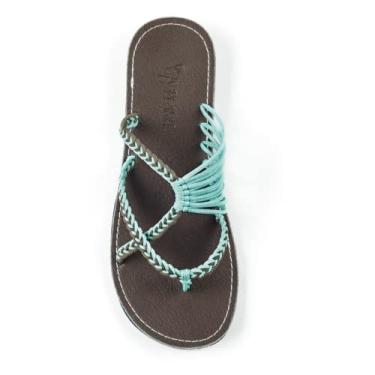 Imagem de Sandálias do verão Plaka Oceanside planas para as Mulheres | Flip flops para a praia, a pé e de ocasiões vistoso | Turquoise Grey | tamanho 8