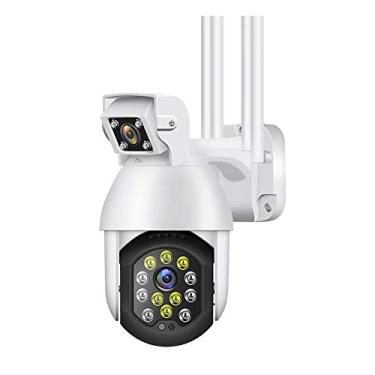 Imagem de Câmera de segurança externa PTZ, câmera WiFi Pan Tilt Zoom 1080P com lente dupla, CFTV de vigilância à prova d'água com visão noturna em cores, áudio bidirecional, detecção de movimento