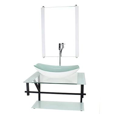 Imagem de GABINETE DE VIDRO PARA BANHEIRO 60CM AP CUBA OVAL CHANFRADA BRANCO COM TORNEIRA CROMADA