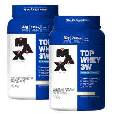 Imagem de Kit 2X Top Whey Protein 3W Performance Morango 900G Max Titanium