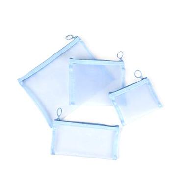 Imagem de Patu Sacos de malha com zíper, pacote com 4 (S/M/G e estojo), organizador de acessórios de cosméticos para maquiagem de beleza, kit de higiene pessoal para viagem, estojo de armazenamento de kit de higiene pessoal, azul