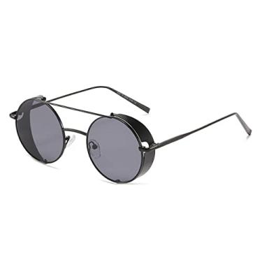 Imagem de Óculos de sol redondos retrô steampunk moda masculina vintage punk armação clássica óculos de sol de luxo óculos de sol uv 400, c1 preto, outros