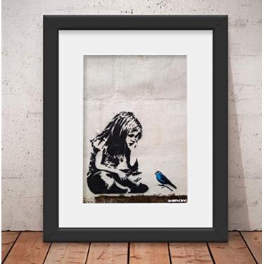 Imagem de Quadro Decorativo Banksy Blue Bird Graffiti - : Vidro e Paspatur Tam: 56x46cm