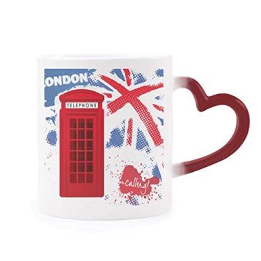 Imagem de Caneca vermelha com bandeira de Londres da Grã-Bretanha, Reino Unido, cabine telefônica sensível ao calor, muda de cor vermelha