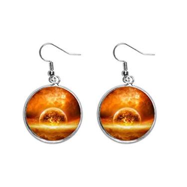 Imagem de Brinco de prata com estampa de fogo planeta vermelho dourado com pingente de orelha