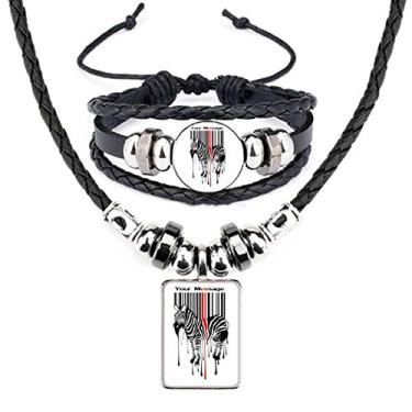 Imagem de Conjunto de joias de couro preto vermelho listrado Code Graffiti Pinto