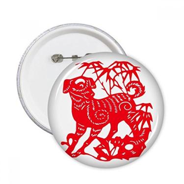 Imagem de Cão de corte de papel chinês, ano novo, broches, emblema, decoração de roupas, 5 peças, presente